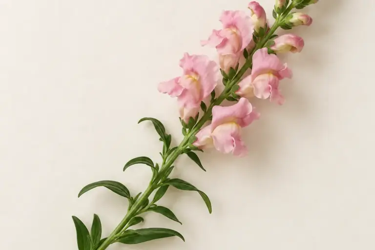 Rosa Löwenmäulchen mit Knospen an der Spitze auf cremefarbenem Papier.